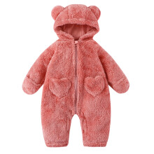 Baby Plush Hooded Bear-Print Onesie Set Winter Snow Suit
