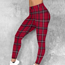Women's Plaid Leggings High Waist Elastic Stretch