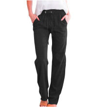 Women's Cotton Linen High-Waisted Straight-Leg Pants