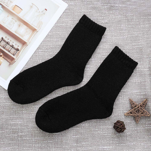 Men's Rabbit Wool Mid-Calf Socks Black Warm Thick