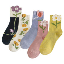 Women's Floral Crew Socks Cotton Vintage Embroidered 4 or 5