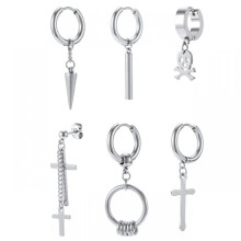 Stainless Steel Hoop Earring Gothic Cross 6 pcs