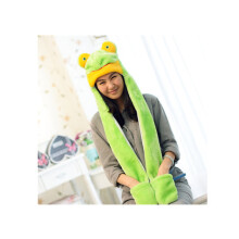 (Frog) Winter Animal Pikachu Hat Scarf Gloves Three In One Warm Headwear Fashion Cap