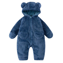 Baby Plush Hooded Bear-Print Onesie Set Blue 56
