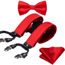 Men's Solid Paisley Silk Braces with Pre-Tied Bowtie Set