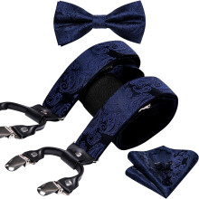 Men's Solid Paisley Silk Braces with Pre-Tied Bowtie Set