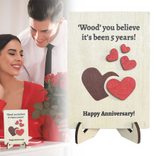 Wooden 5th Anniversary Card for Couples Handmade 3.86x5.91