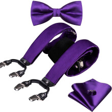 Men's Solid Paisley Silk Braces with Pre-Tied Bowtie Set