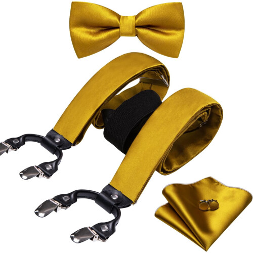 Men's Solid Paisley Silk Braces with Pre-Tied Bowtie Set