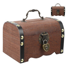 Treasure Chest Storage Holder Light Brown Wooden Metal 1