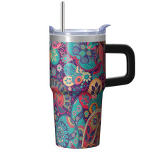 Insulated Stainless Steel Tumbler with Handle and Straw Lid