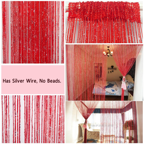 LELINTA Tassel Bead Curtain Panel 2m x 1m Silver Wire 17 1
