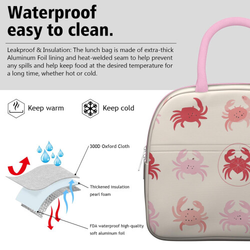 Lunch Tote Bag Leakproof Crab Design 1 Pack 2