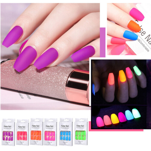 Fluorescent Press-On Nails Solid Color Acrylic Fake Nails 2