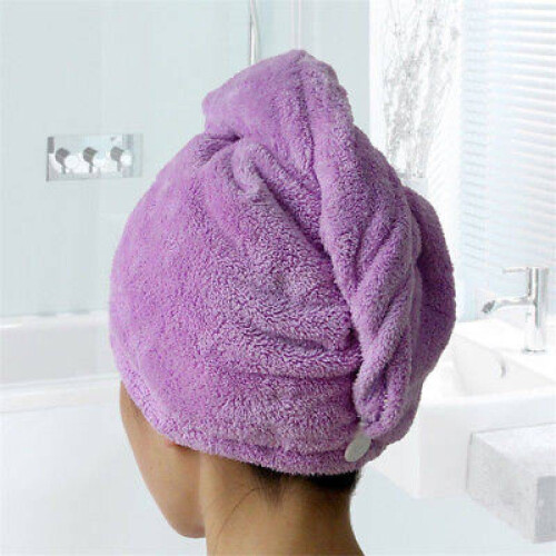(Purple)absorbent Hair Drying Cap Thick Quick Dry Bath Towel Cap Plush Solid Color