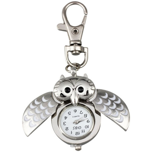 2X Owl Pocket Watch with Key Chain 40 X 25 mm Silver 1