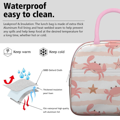 Crab Lunch Tote Bag Leakproof Zipper 1 pc 2