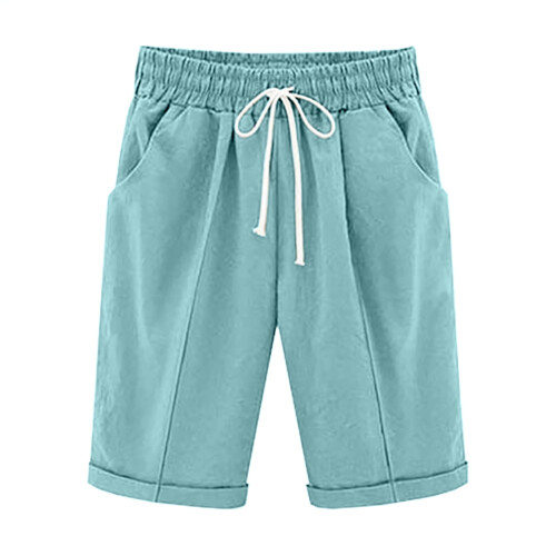 Damebermudashorts i bomull og lin, ensfarget, rett 2