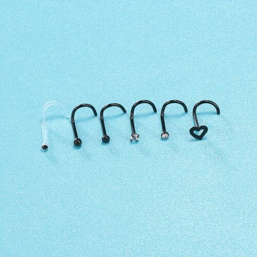 Nose Hoop Rings CZ Black 10PCS 1