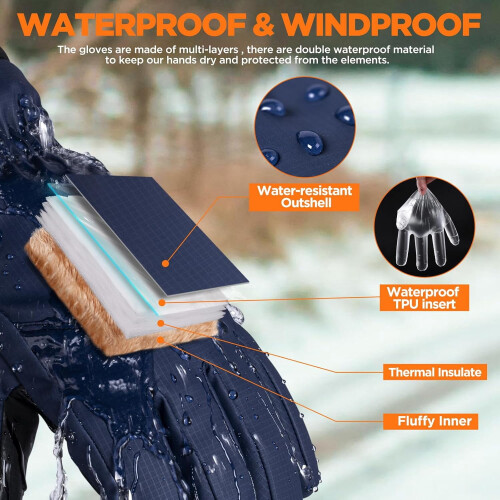 Winter Waterproof Ski Gloves Touchscreen Windproof Thermal 2
