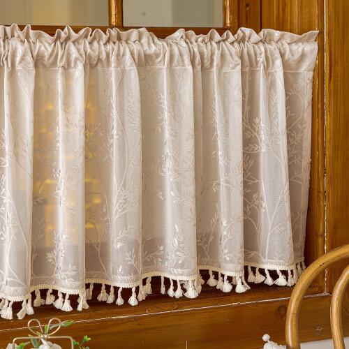 Beige Short Curtains 140x60cm Rod Pocket 2 pcs 1