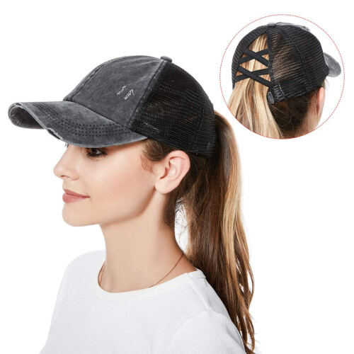 Women's Baseball Cap with Ponytail Hole Vintage Washed Dad 1