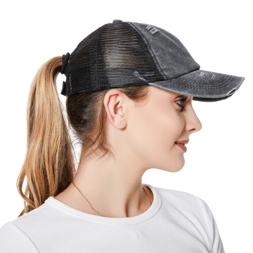 Women's Baseball Cap with Ponytail Hole Vintage Washed Dad 2