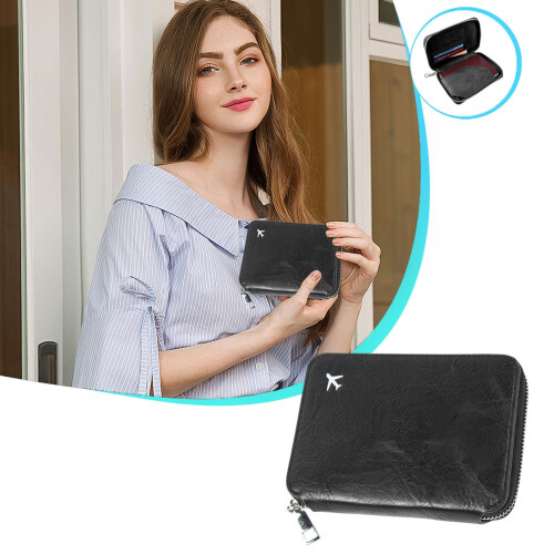 RFID-Blocking Passport Wallet Leather Travel Pouch with 1