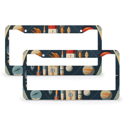 Cartoon Rocket License Plate Frame Set 2 pcs