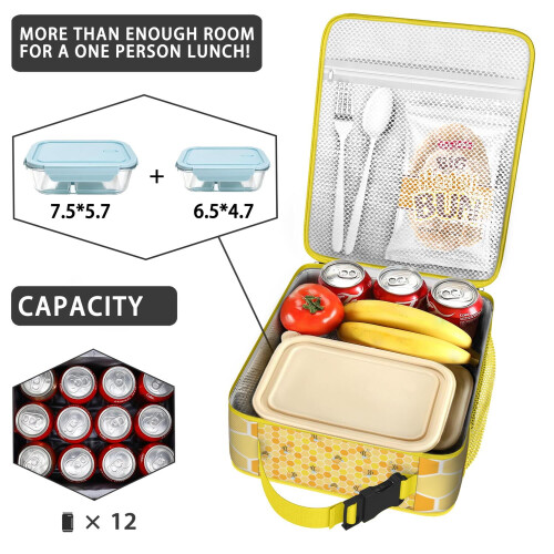 Bee Pattern Insulated Lunch Bag Waterproof Thermal Lining 1