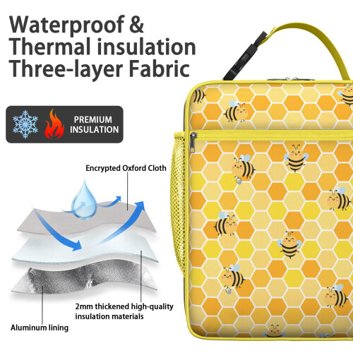 Bee Pattern Insulated Lunch Bag Waterproof Thermal Lining 2