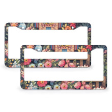 Vintage Bird and Flower License Plate Frames Aluminum 2-Pack