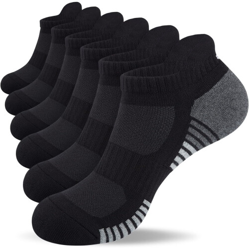 Athletic Running Ankle Socks Low Cut Cushioned 6 Pairs