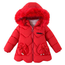 Girls Winter Cotton Coat Hooded Down Jacket Red Size 3-4