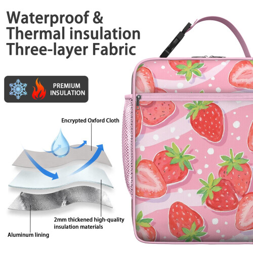 Insulated Lunch Bag with Handle Strawberry Design 1