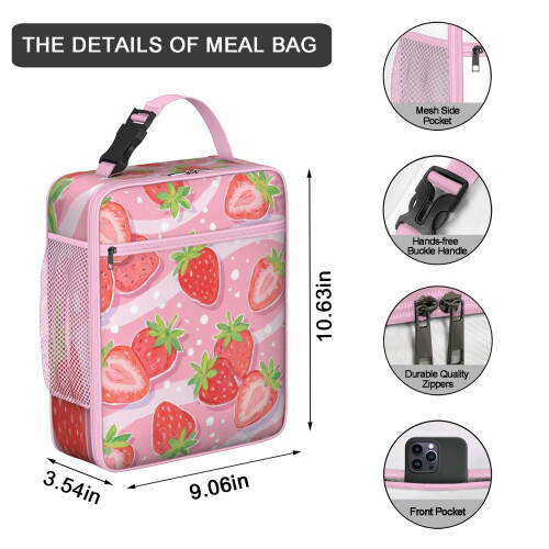 Insulated Lunch Bag with Handle Strawberry Design 2