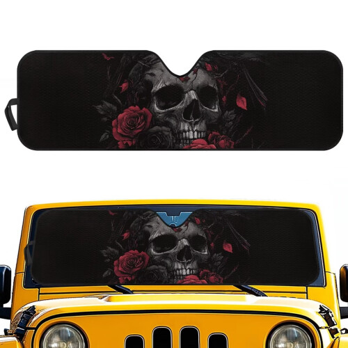 Rose Skull Windshield Sunshade UV Heat Protection for Jeep