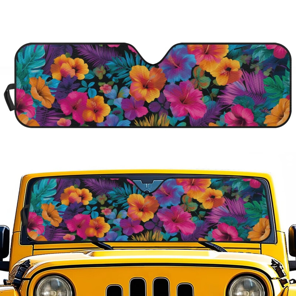 Foldable Windshield Sun Shade Hibiscus Design For Jeep 9085618053915
