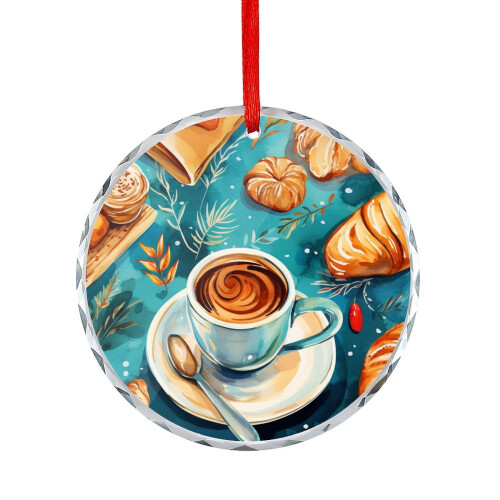 Coffee and Bread Christmas Ornament Glass Round 1 Pack