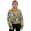 Dames cropped sweatshirt met halve rits en zonnebloem patchwork 1