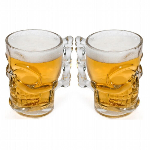 Beer Mug Drinking Glasses with Handle Set of 2 Heavy Base