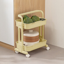 2-Tier Rolling Cart Light Beige with Lockable Wheels