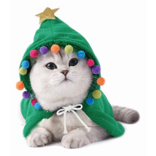 Christmas cat costume cape with star and pom poms