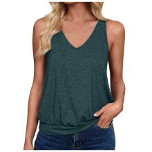 Women's Tank Top Flowy Peplum V-Neck Dark Green XL