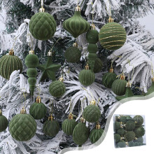 Flocked Christmas Ornaments Green 24 Pack