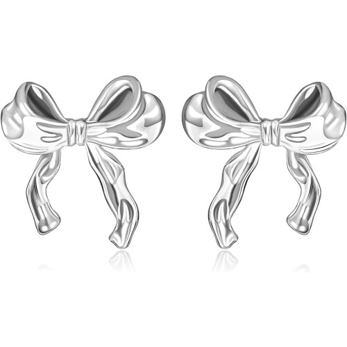 Gold Silver Bow Stud Earrings for Women Sensitive Ears