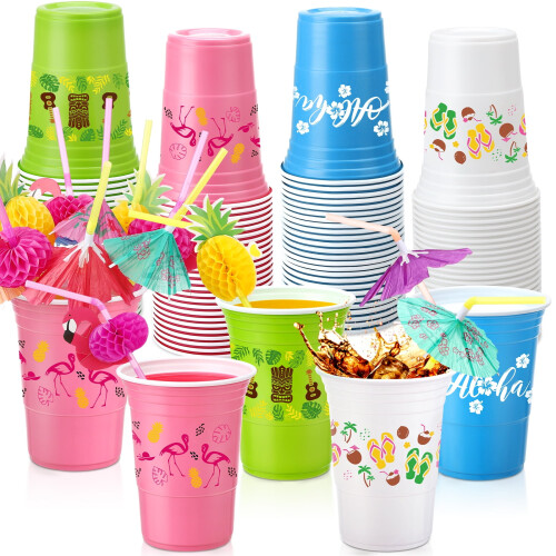 Disposable Plastic Cups with Lids and Straws 100 pcs