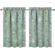 Floral Kitchen Curtains Green Short Tier 2 Panels 27.5 x 24