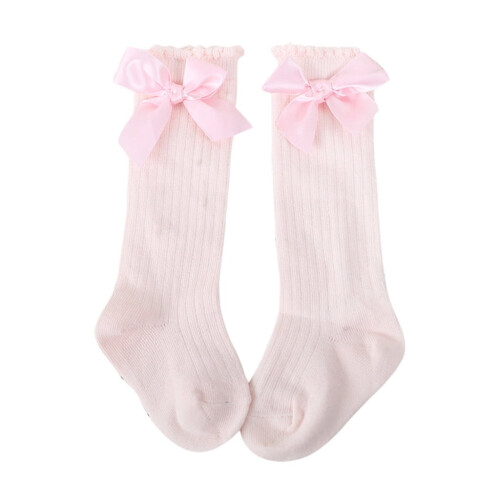 Baby Socks Soft Cotton Lace Bow Pink One Size