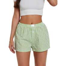 Women's Lounge Shorts Plaid Print Low Waist Elastic Waist